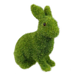 Flocked bunny figurine - green, 13 cm