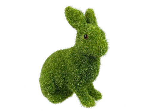 Flocked bunny figurine - green, 13 cm