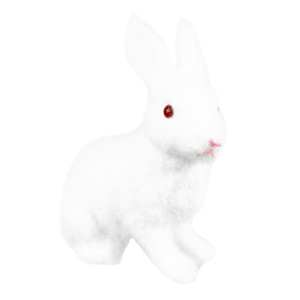 Flocked bunny figurine - white, 13 cm