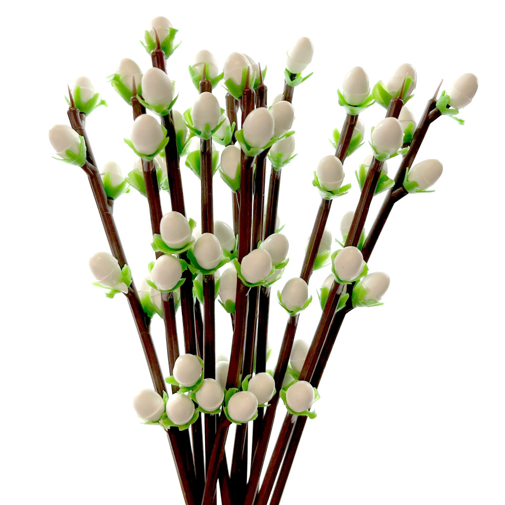 Easter catkins with leaves - 17 cm, 12 pcs.