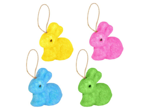 Styrofoam bunnies with glitter - 6 x 6,5 cm, 4 pcs.
