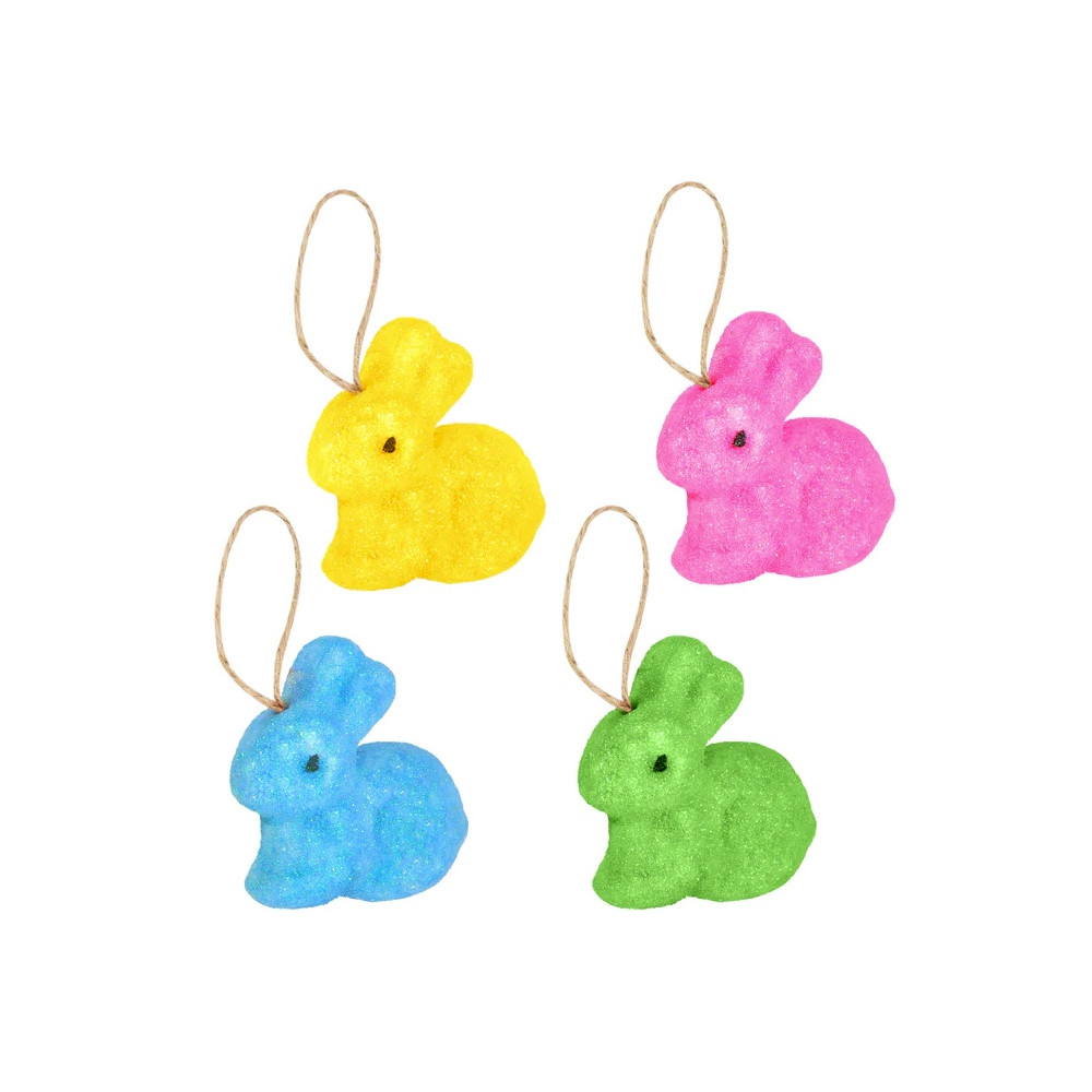 Styrofoam bunnies with glitter - 6 x 6,5 cm, 4 pcs.
