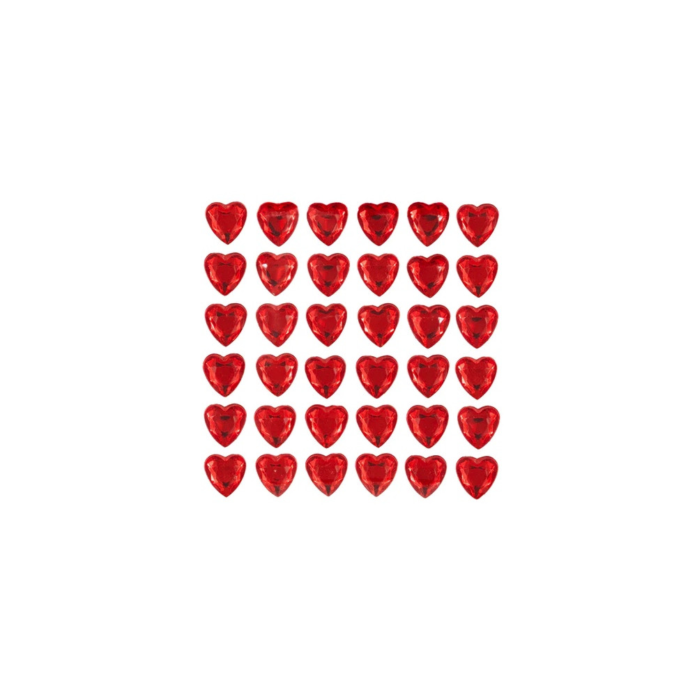 Diamond Heart stickers - red, 1 cm, 36 pcs.