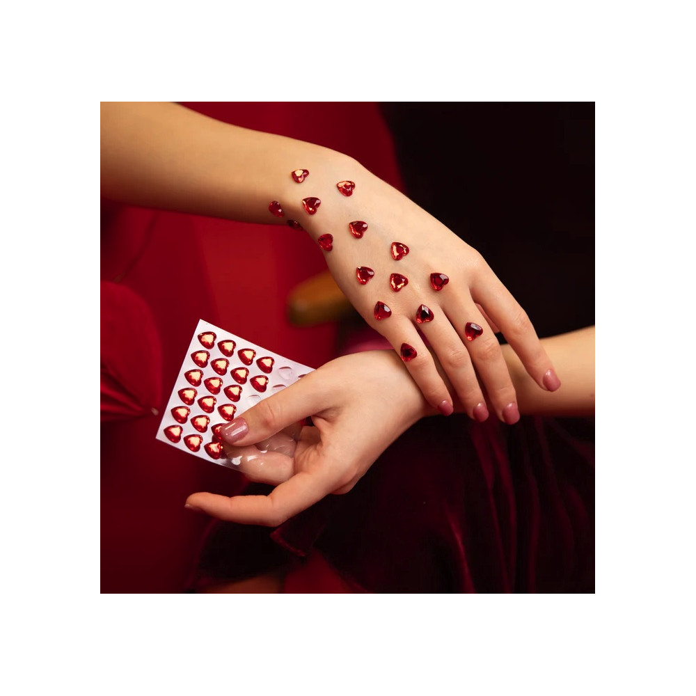 Diamond Heart stickers - red, 1 cm, 36 pcs.