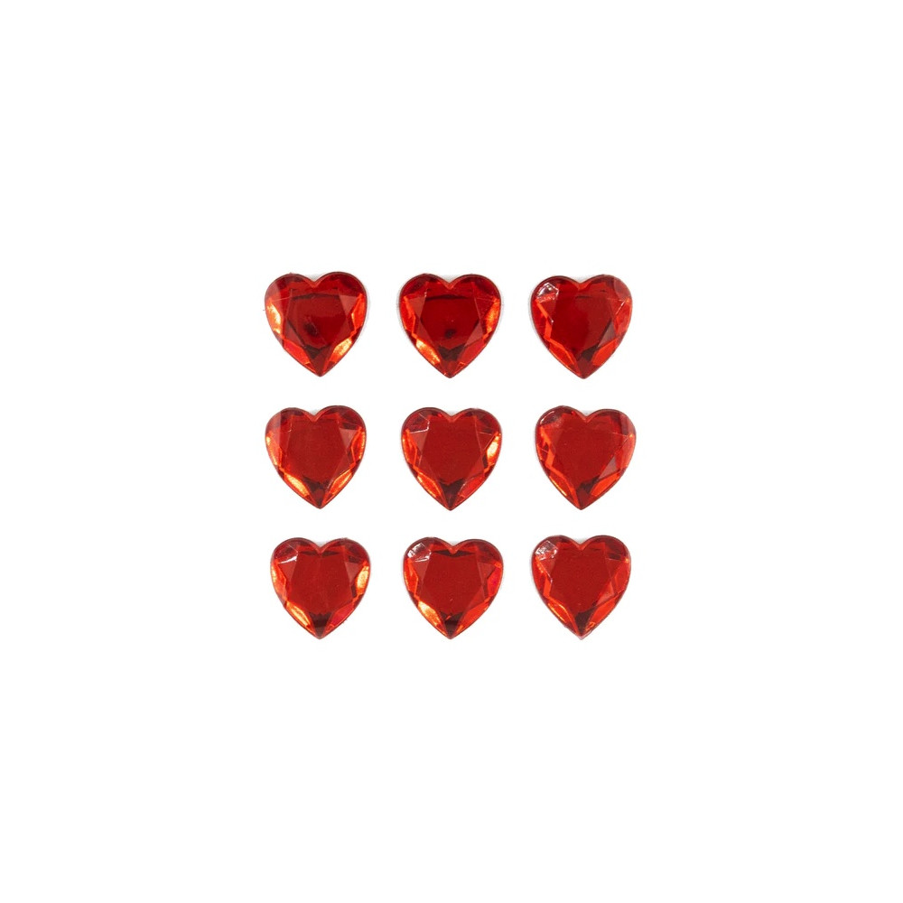 Diamond Heart stickers - red, 1,7 cm, 9 pcs.