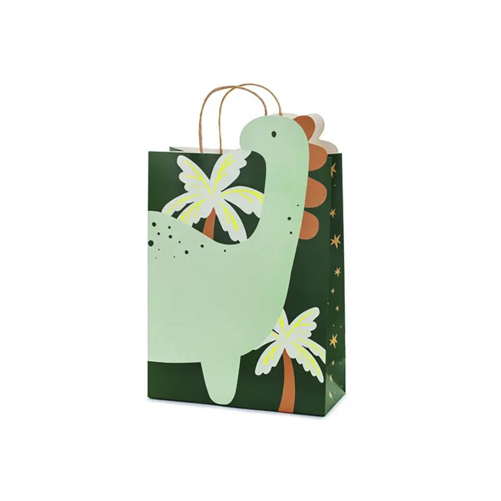 Gift paper bag, Dinosaur - green, 10 x 24 x 37 cm