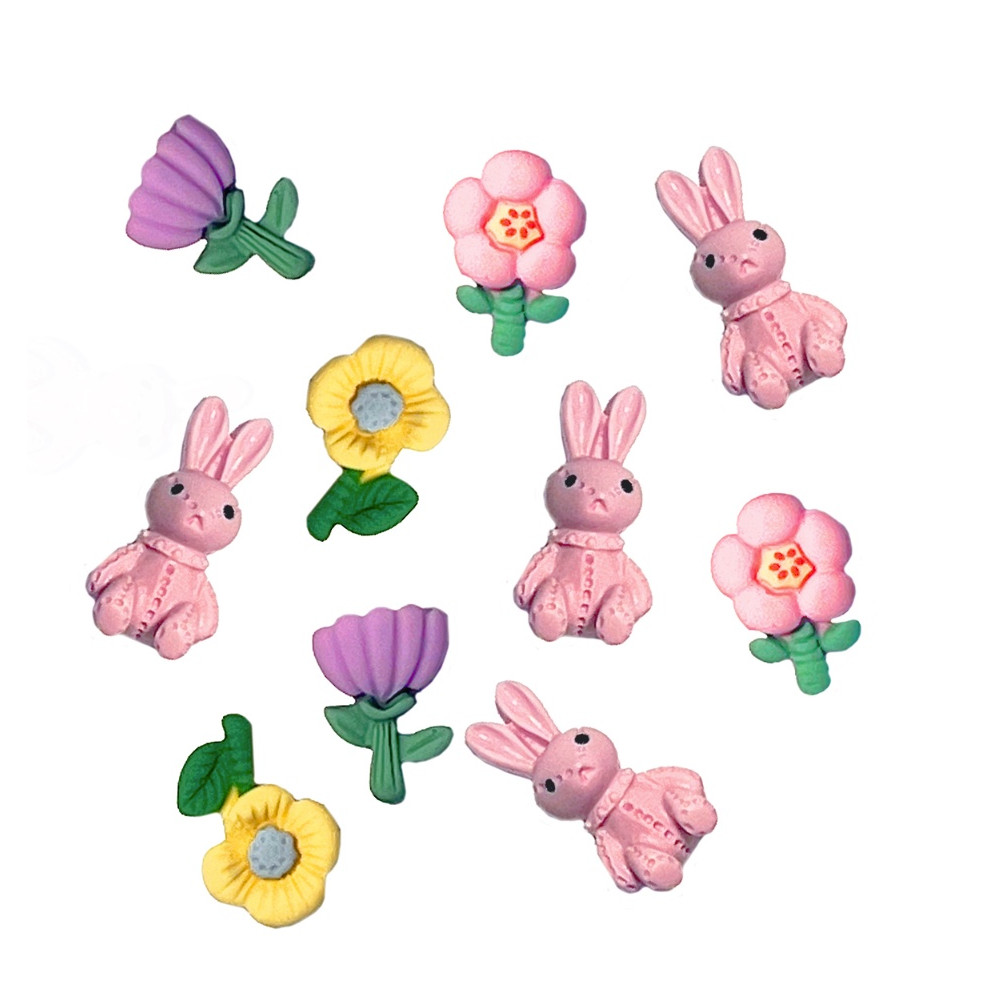 3D Stickers Bunnies and Flowers - DpCraft - pastel, 12 pcs.
