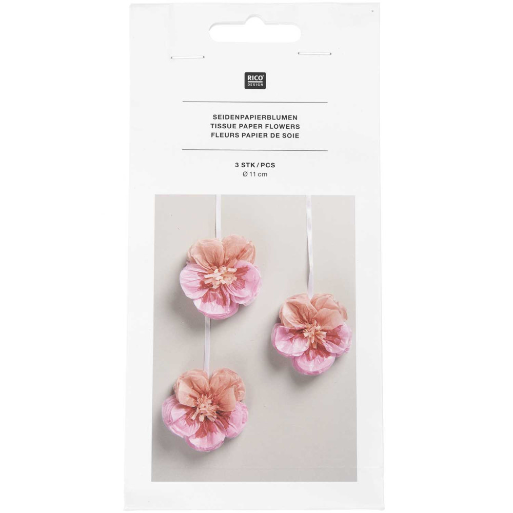Tissue paper pansies flowers - Rico Design - pink, 11 cm, 3 pcs.