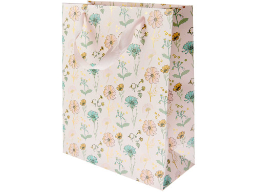 Paper gift bag Flowers - Rico Design - pink, 22 x 32 x 12 cm