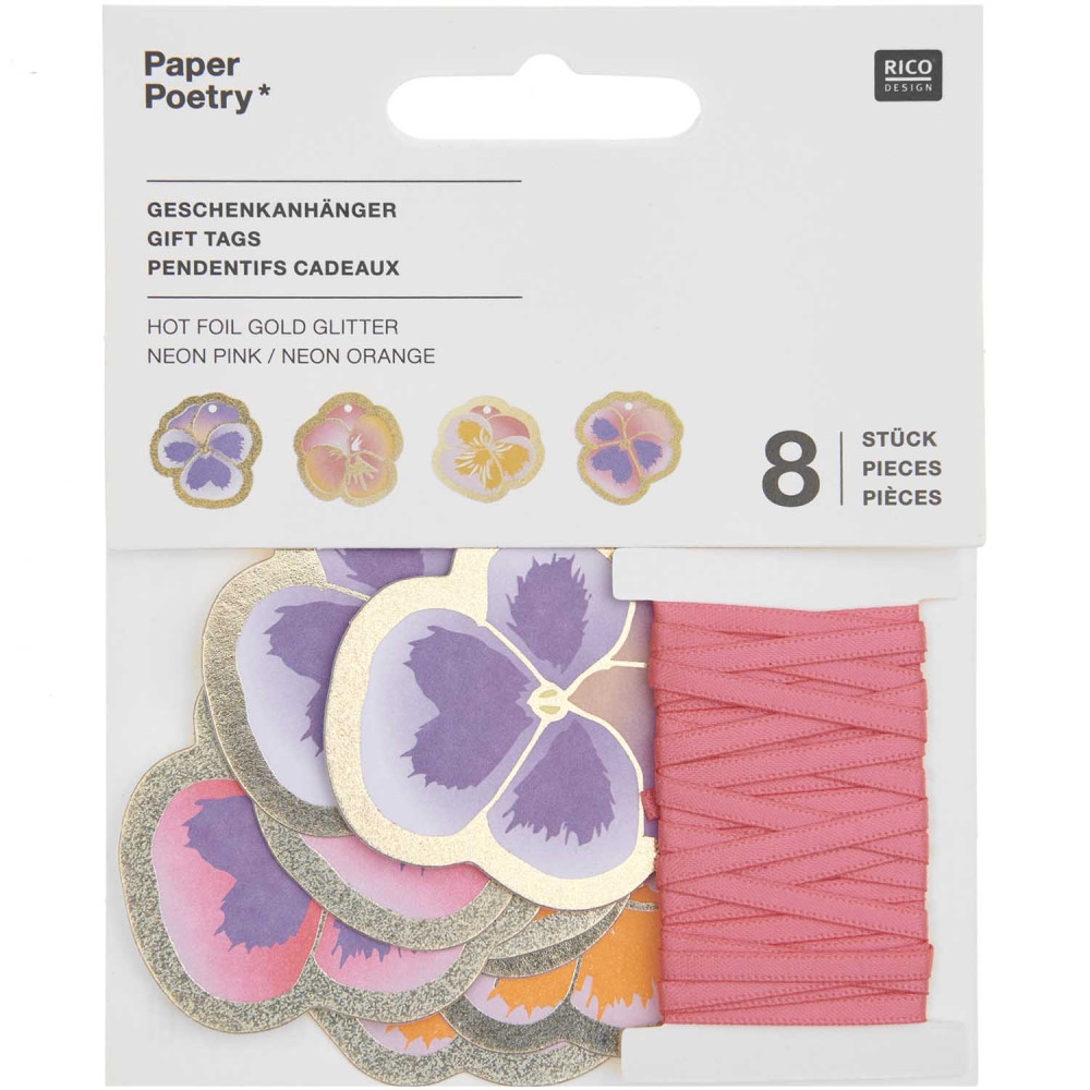 Gifts tags Futschikato Pansies - Paper Poetry - pink, 8 pcs.