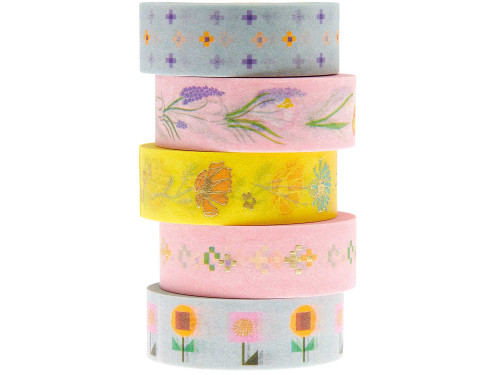 Set of washi tapes Futschikato Flowers - Paper Poetry - 15 mm x 10 m, 5 pcs.