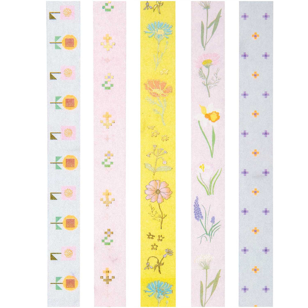 Set of washi tapes Futschikato Flowers - Paper Poetry - 15 mm x 10 m, 5 pcs.