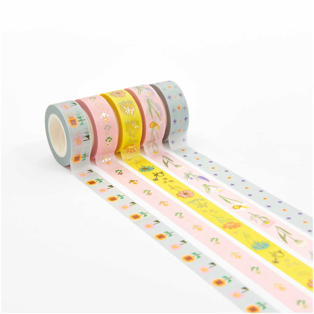 Set of washi tapes Futschikato Flowers - Paper Poetry - 15 mm x 10 m, 5 pcs.