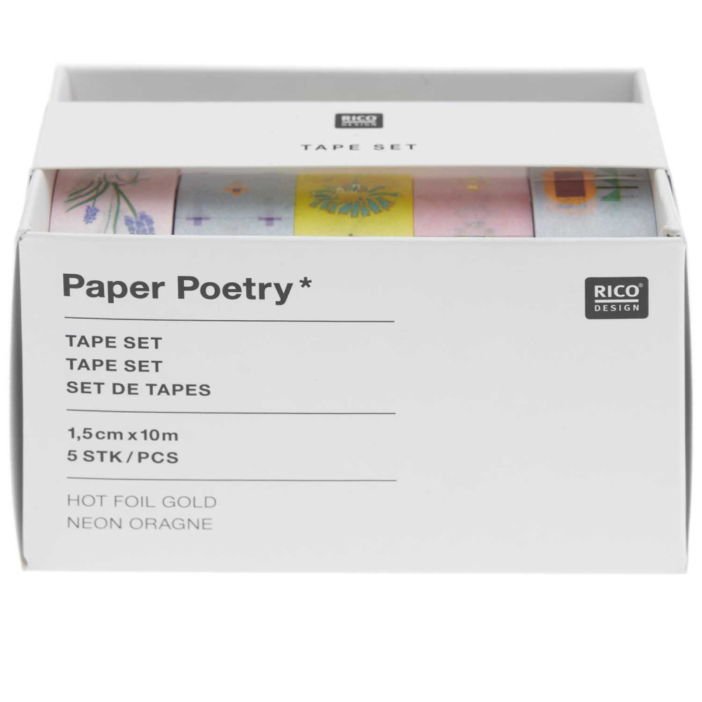 Zestaw taśm washi Futschikato Kwiaty - Paper Poetry - 15 mm x 10 m, 5 szt.
