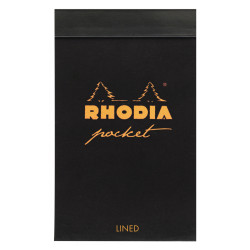 Pocket notepad - Rhodia - black, lined, 7,5 x 12 cm, 80 g, 40 sheets