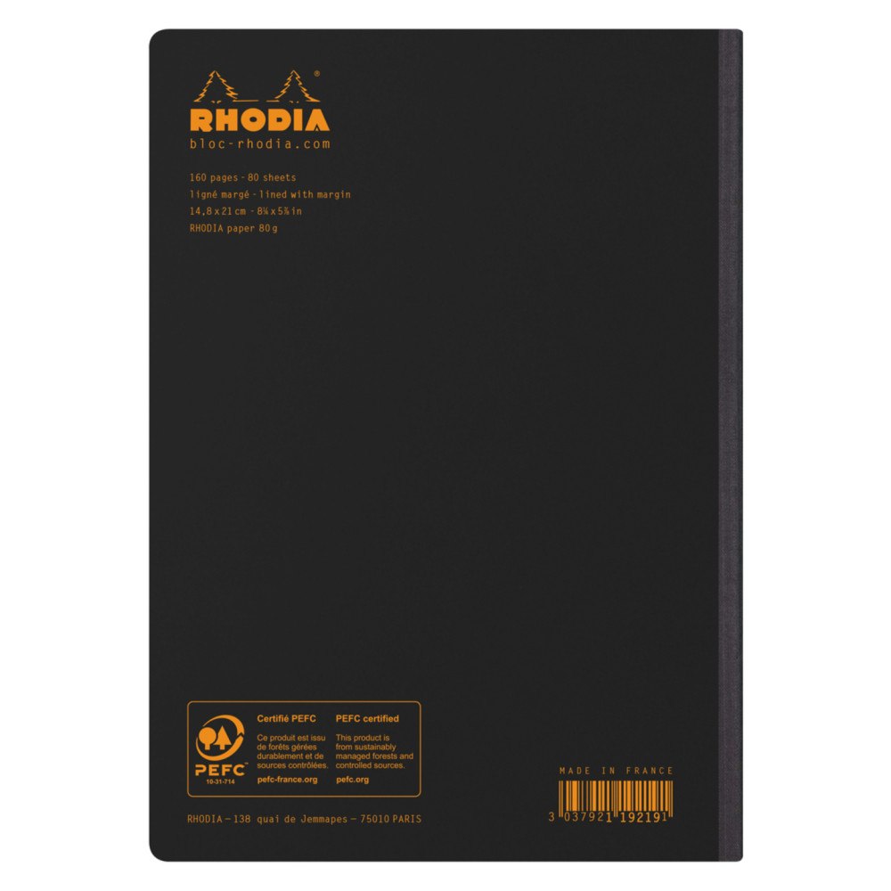 Notes - Rhodia - czarny, w linie, miękka okładka, A5, 80 g, 80 ark.