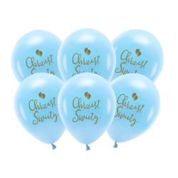 Balony lateksowe Eco, Chrzest Święty - błękitne, 33 cm, 6 szt.