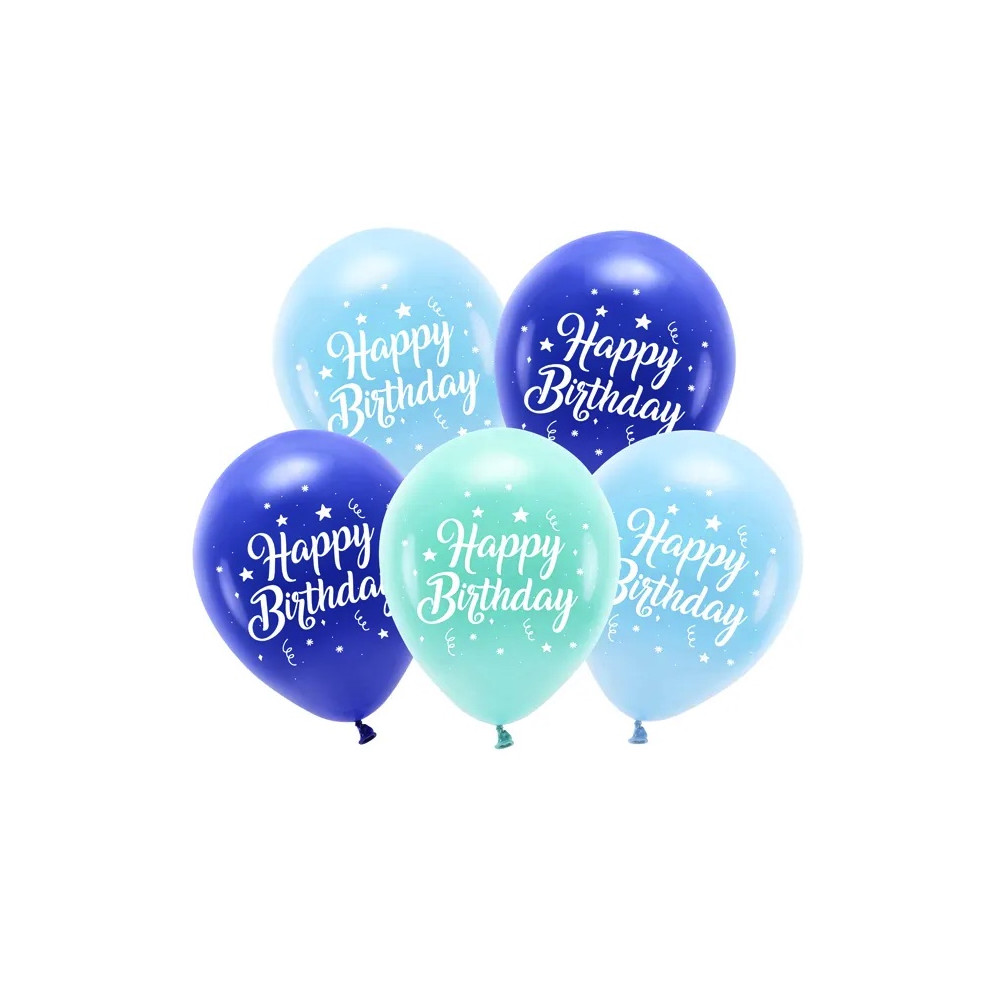 Latex Eco balloons, Happy Birthday - blue, 26 cm, 5 pcs.