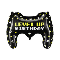 Foil balloon Gamepad Level Up Birthday - black, 52 x 72 cm