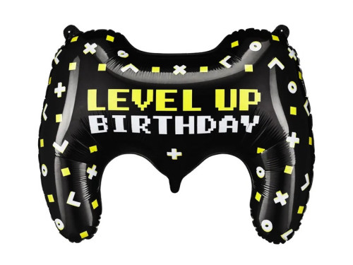 Foil balloon Gamepad Level Up Birthday - black, 52 x 72 cm