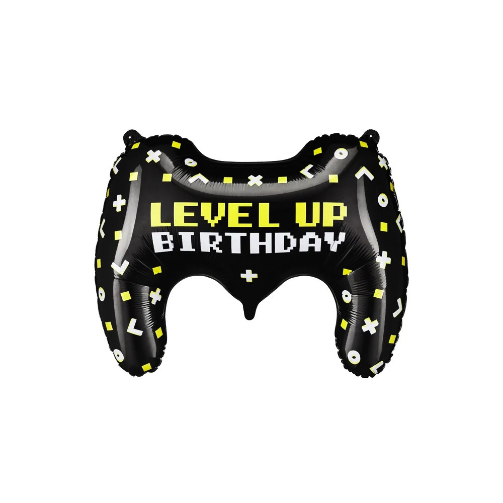 Foil balloon Gamepad Level Up Birthday - black, 52 x 72 cm