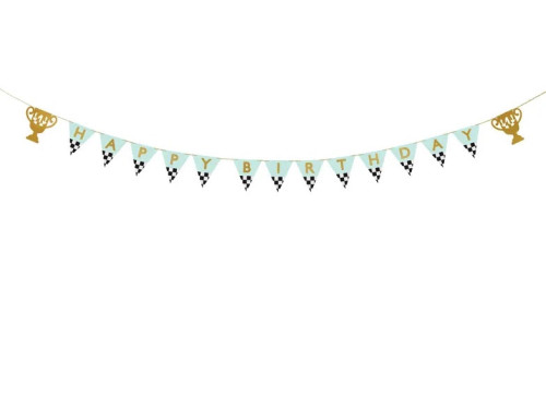 Banner Happy Birthday Trophies - blue, 13 x 250 cm