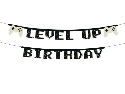 Banner Level Up Birthday - black, 13 x 250 cm