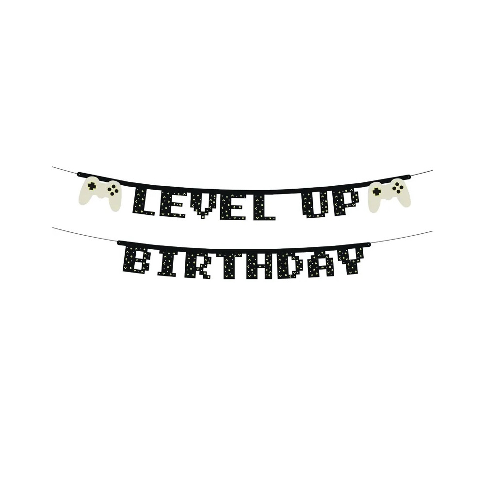 Baner Level Up Birthday - czarny, 13 x 250 cm
