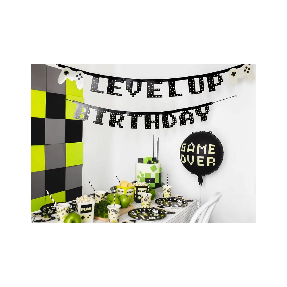 Banner Level Up Birthday - black, 13 x 250 cm
