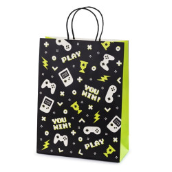Gift paper bag Gamepad - black, 10 x 24 x 32 cm