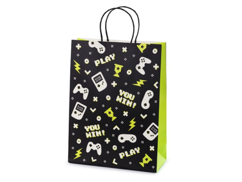 Gift paper bag Gamepad - black, 10 x 24 x 32 cm