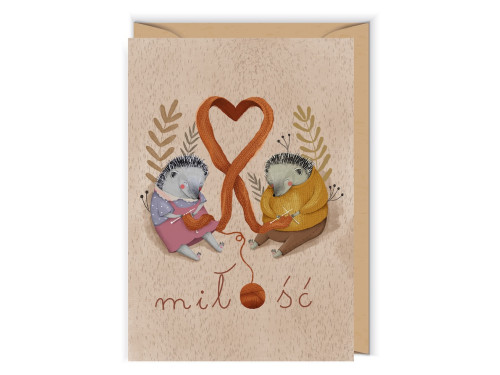 Greeting card 12 x 17 cm - Cudowianki - Knitting Hedgehogs