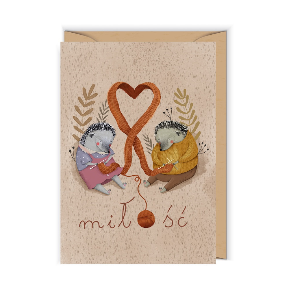 Greeting card 12 x 17 cm - Cudowianki - Knitting Hedgehogs