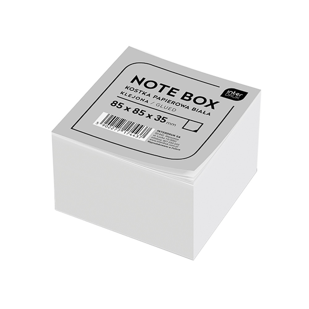 Karteczki klejone Note Box - Interdruk - białe, 8,5 x 8,5 x 3,5 cm