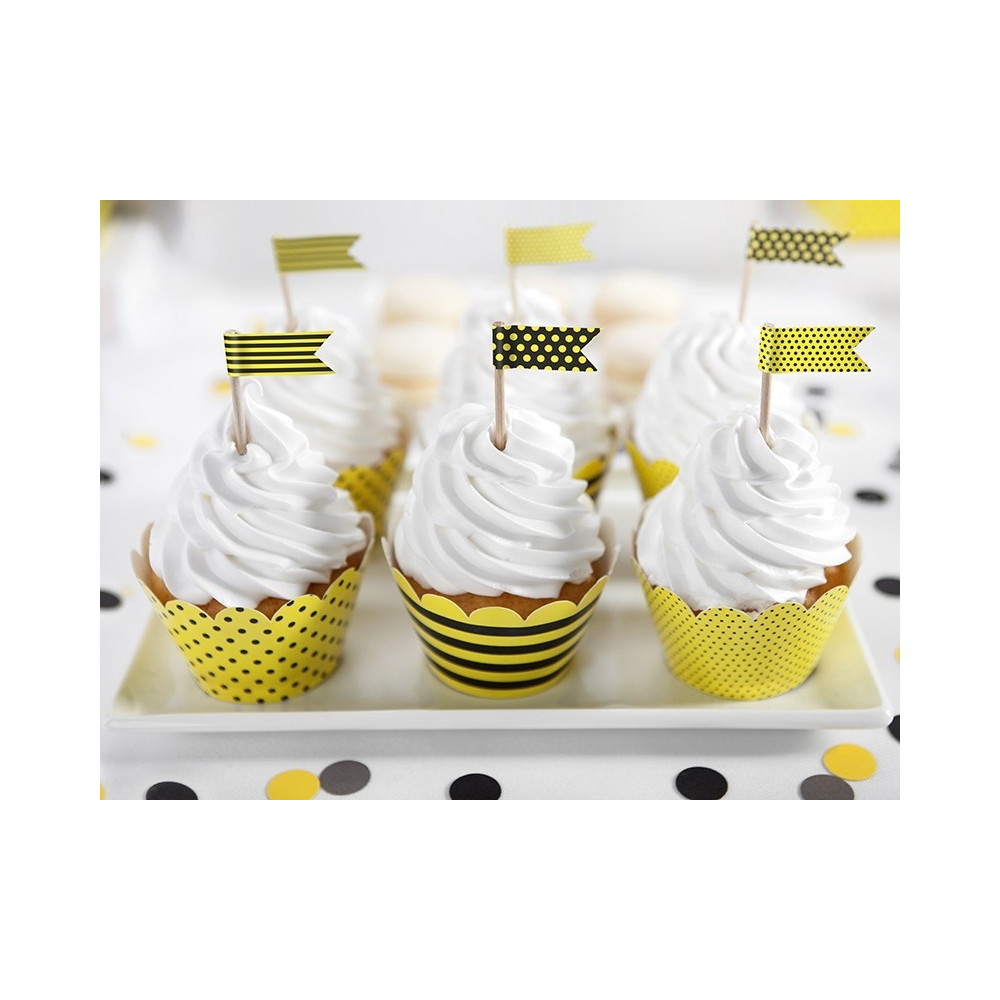 Cupcake Toppers Flags Bee - yellow, 7 cm, 6 pcs.
