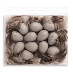 Quail eggs with feathers - beige, 4 cm, 12 pcs.