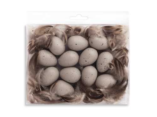 Quail eggs with feathers - beige, 4 cm, 12 pcs.