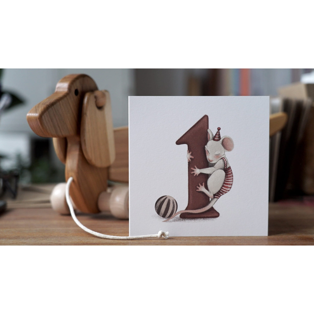 Kartka okolicznościowa - Hi Little - Myszka, roczek, 14,5 x 14,5 cm