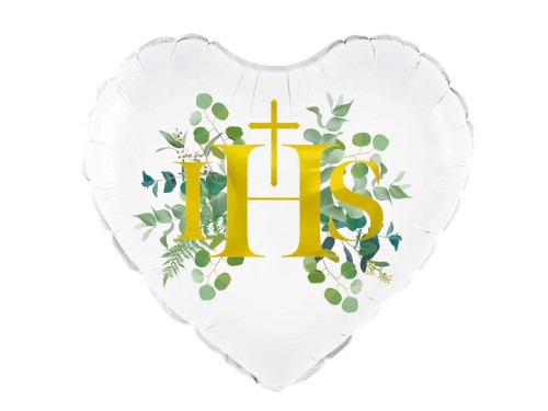 Foil balloon for Holly Communion, Heart IHS - 45 cm