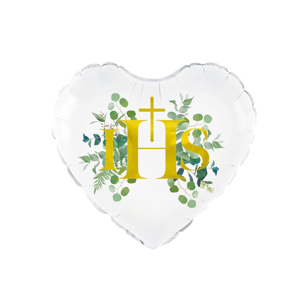Foil balloon for Holly Communion, Heart IHS - 45 cm