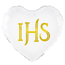 Balon foliowy Serce IHS - biało-złoty, 45 cm