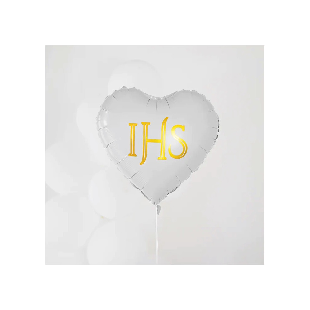 Balon foliowy Serce IHS - biało-złoty, 45 cm