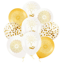 Balony lateksowe IHS - biało-złote, 30 cm, 9 szt.