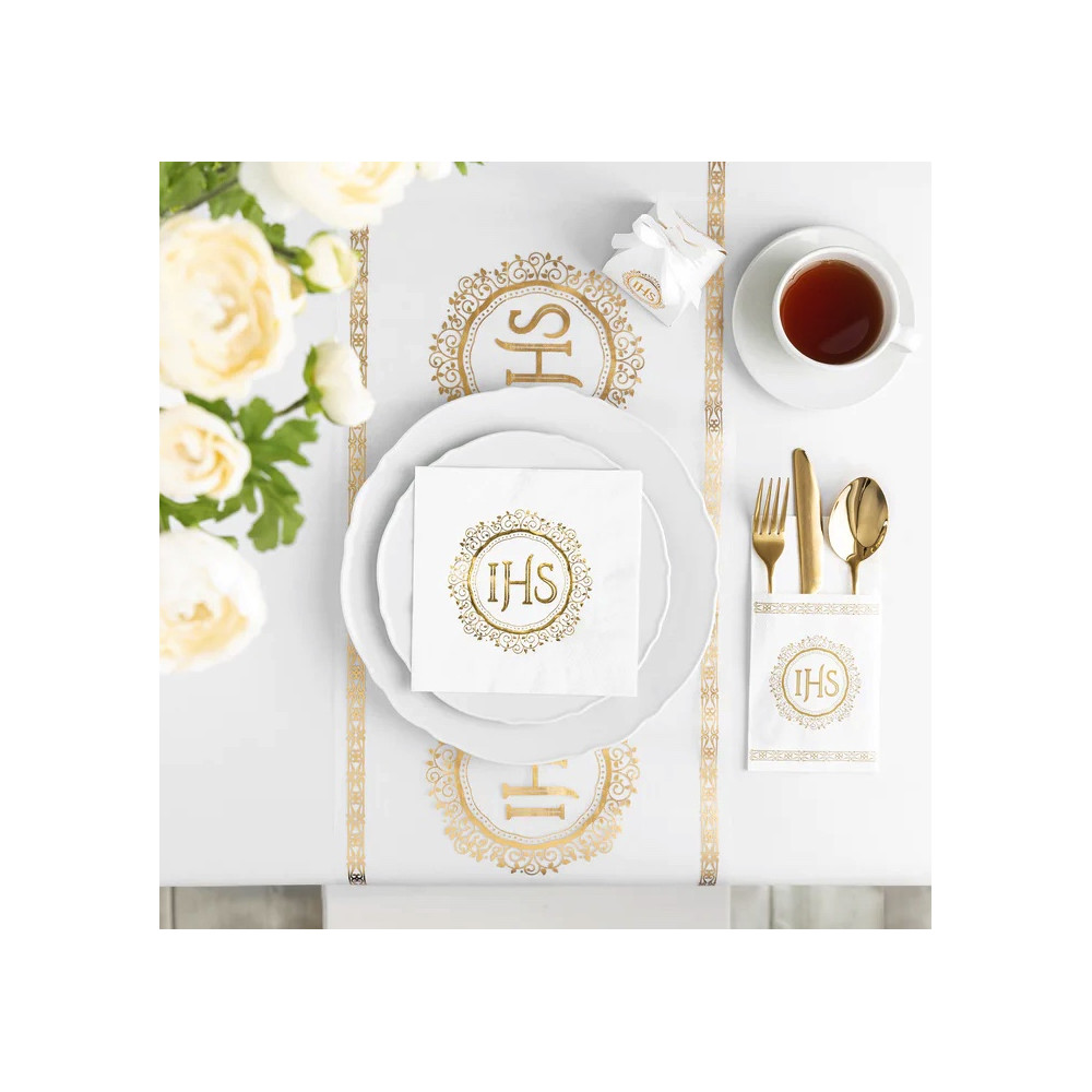Cutlery pockets IHS - white and gold, 16 pcs.