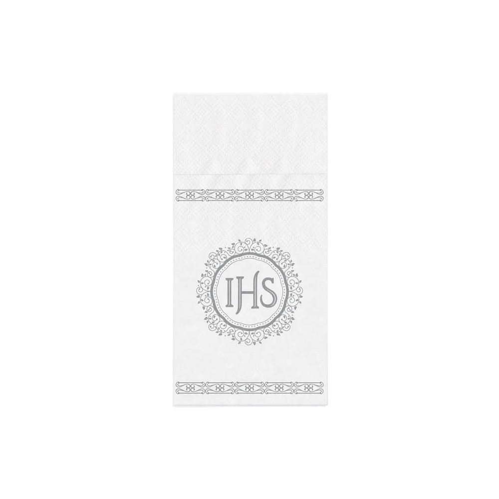 Kieszonki na sztućce IHS - biało-srebrne, 16 szt.