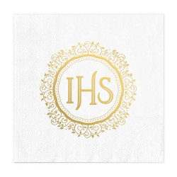 Paper napkins IHS - white and gold, 10 pcs.