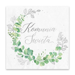Paper napkins Komunia Święta - white and silver, 10 pcs.