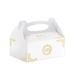 First Communion IHS cake boxes - gold, 10 pcs.