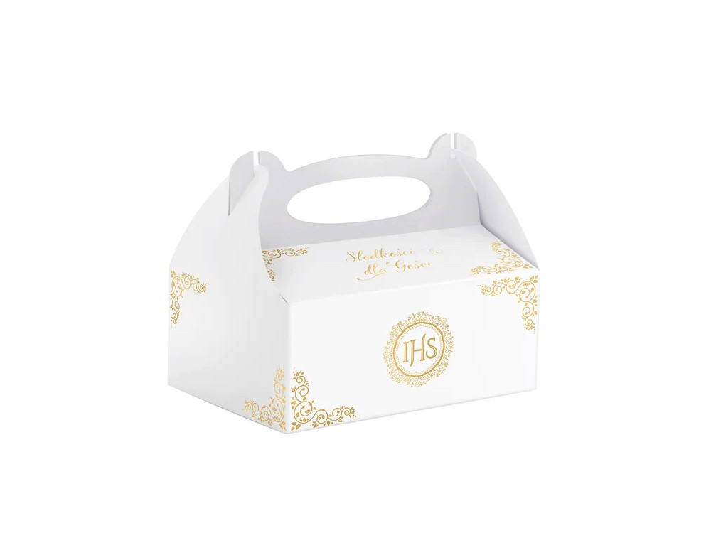 First Communion IHS cake boxes - gold, 10 pcs.