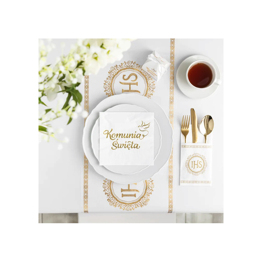 Decorative table runner IHS - gold, 30 cm x 5 m